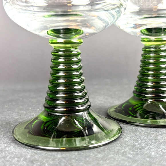 Vintage Green Beehive Stemmed Roemer Etched Grape Cordial 4 Oz Glasses. Set Of 4 - Picture 5 of 13